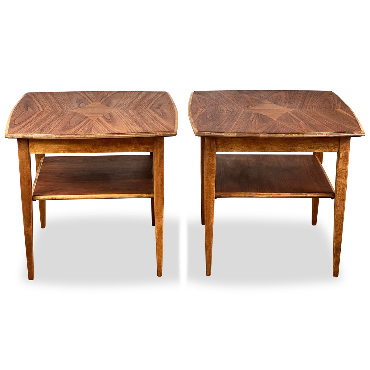 Pair of Walnut and Birch Side Tables by Kaufman