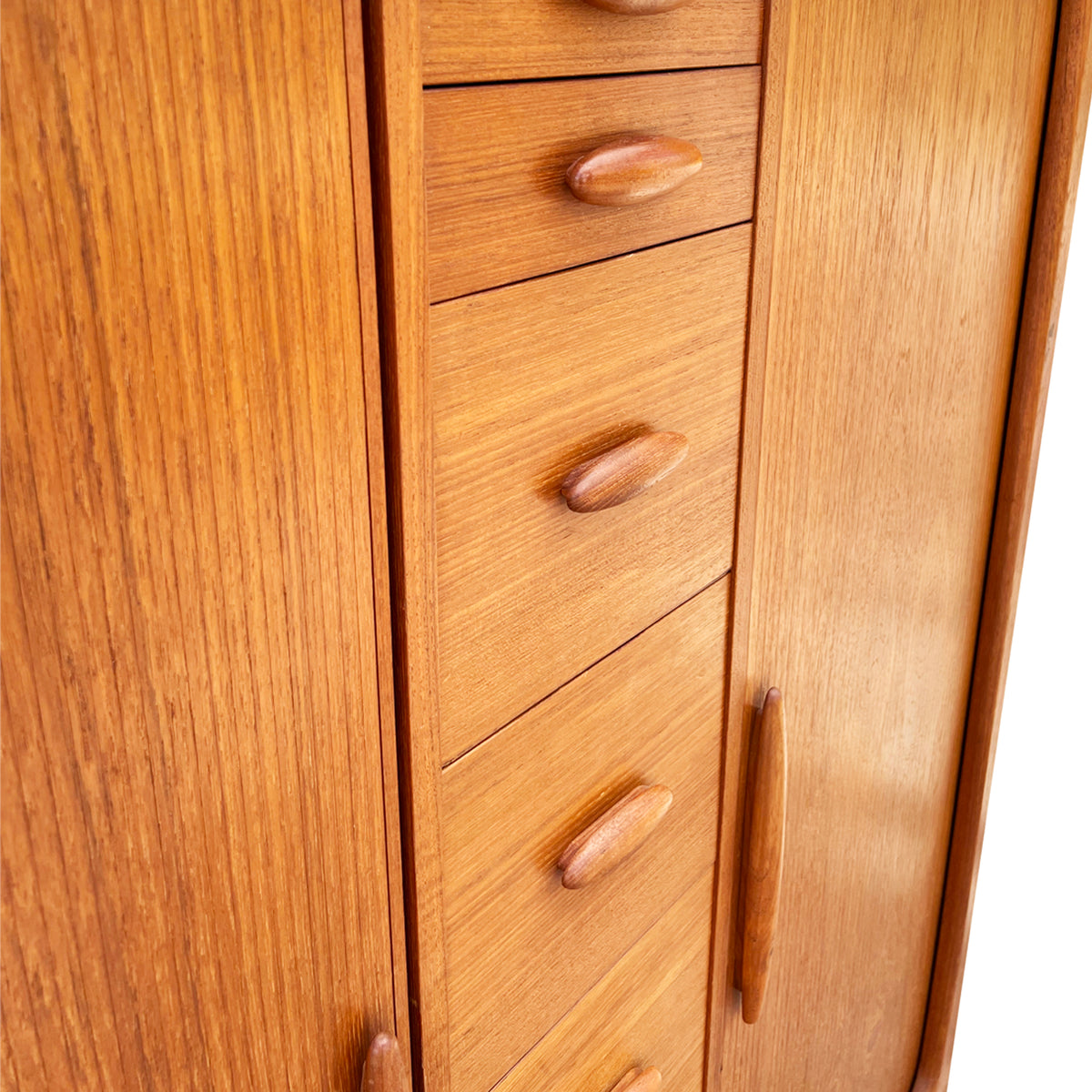 Teak Tambour Door Upright Dresser by Dyrlund