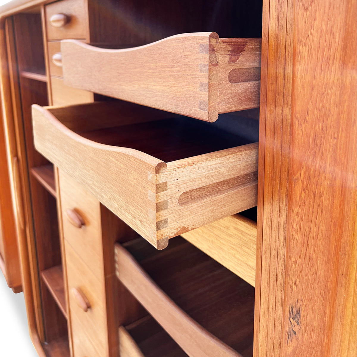 Teak Tambour Door Upright Dresser by Dyrlund