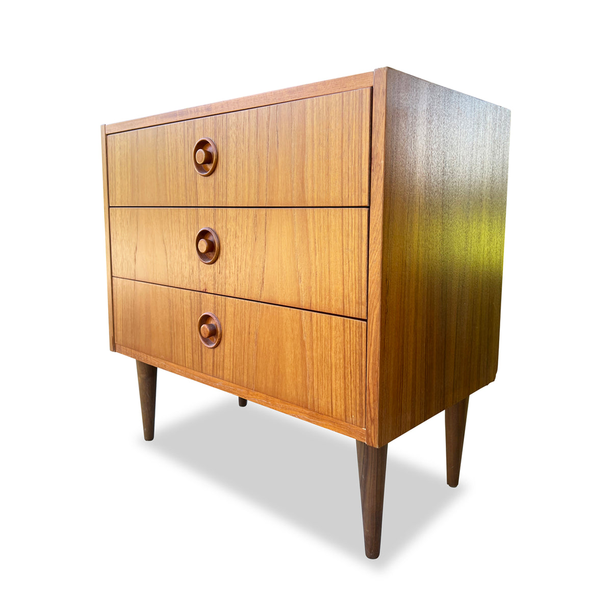Teak Three Drawer Nightstands