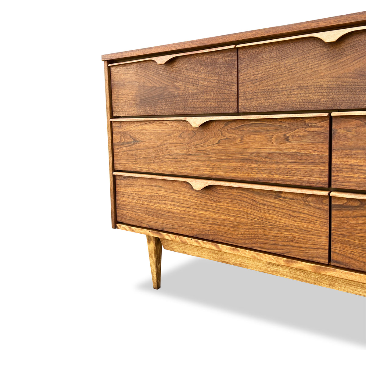 Walnut and Birch Seven Drawer Dresser