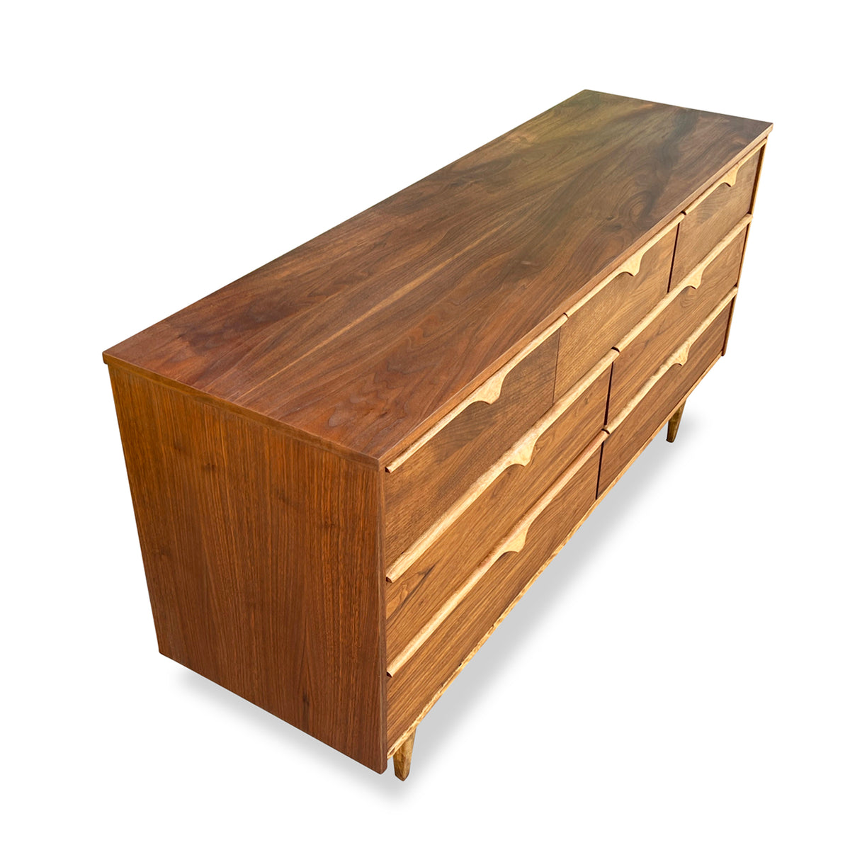 Walnut and Birch Seven Drawer Dresser