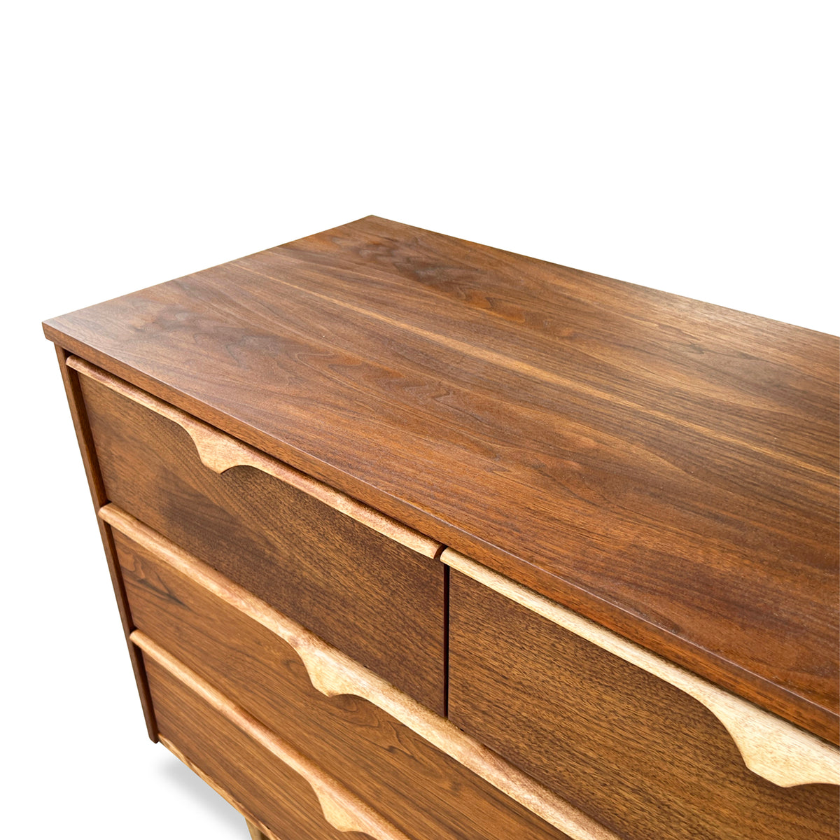 Walnut and Birch Seven Drawer Dresser