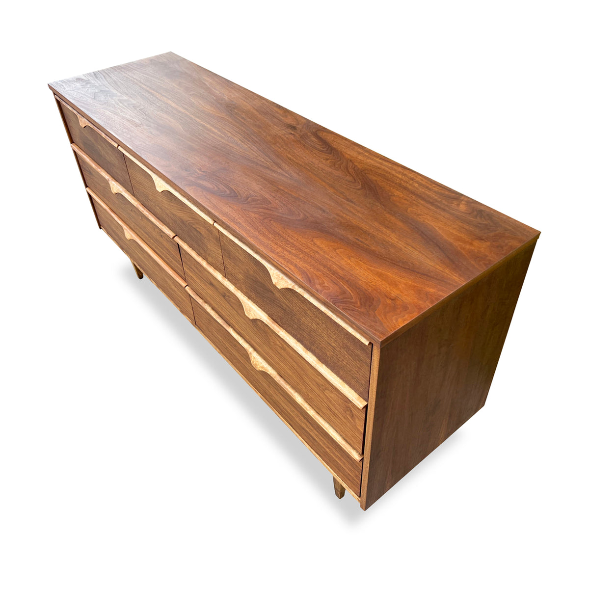 Walnut and Birch Seven Drawer Dresser