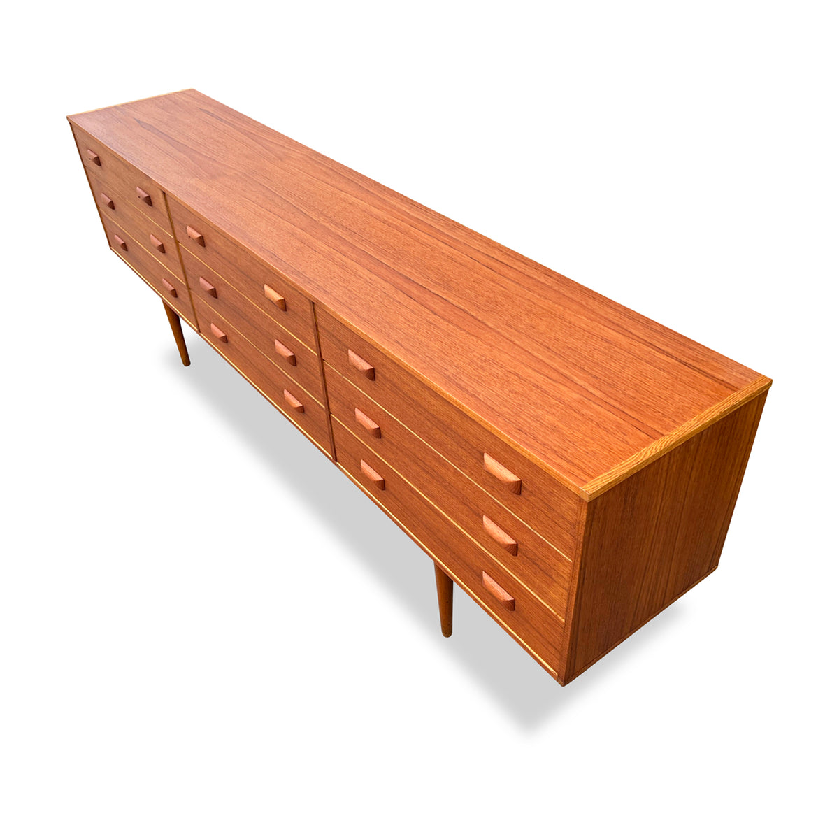 Mid Century Teak Nine Drawer Dresser by Frestho