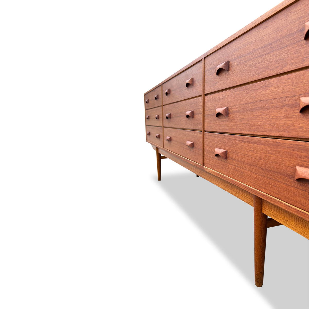 Mid Century Teak Nine Drawer Dresser by Frestho