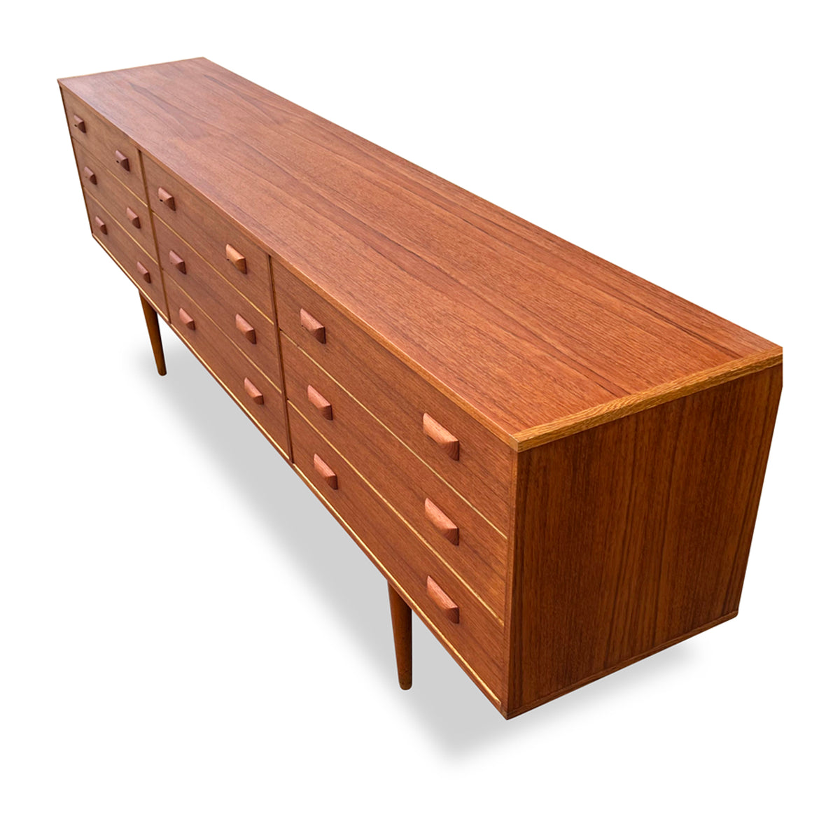 Mid Century Teak Nine Drawer Dresser by Frestho
