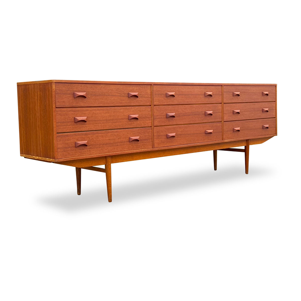 Mid Century Teak Nine Drawer Dresser by Frestho