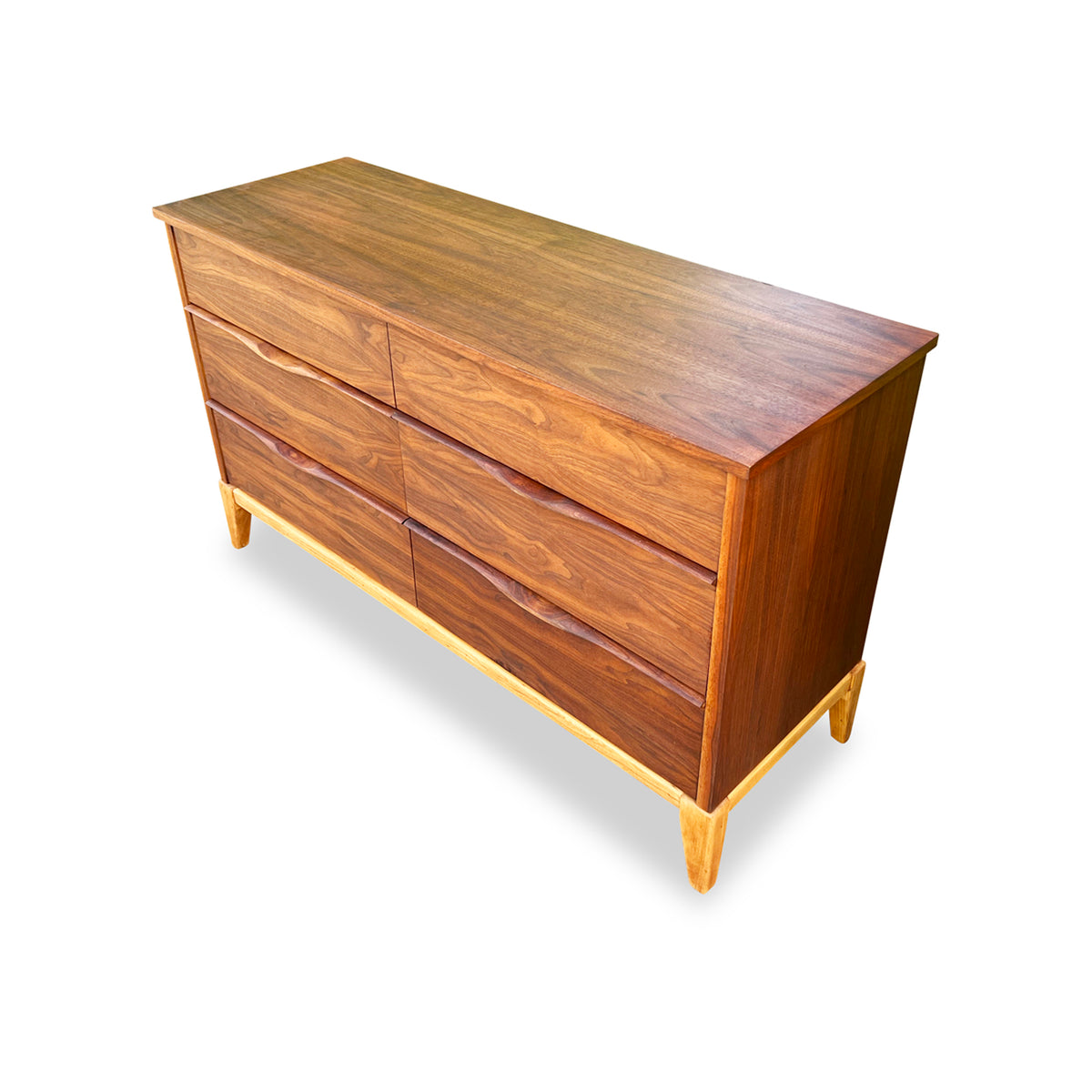 Walnut and Birch Six Drawer Dresser by Kaufman