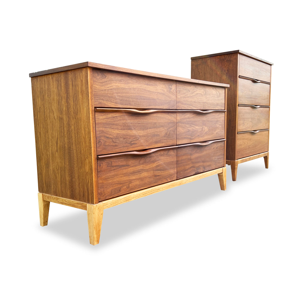 Walnut and Birch Six Drawer Dresser by Kaufman