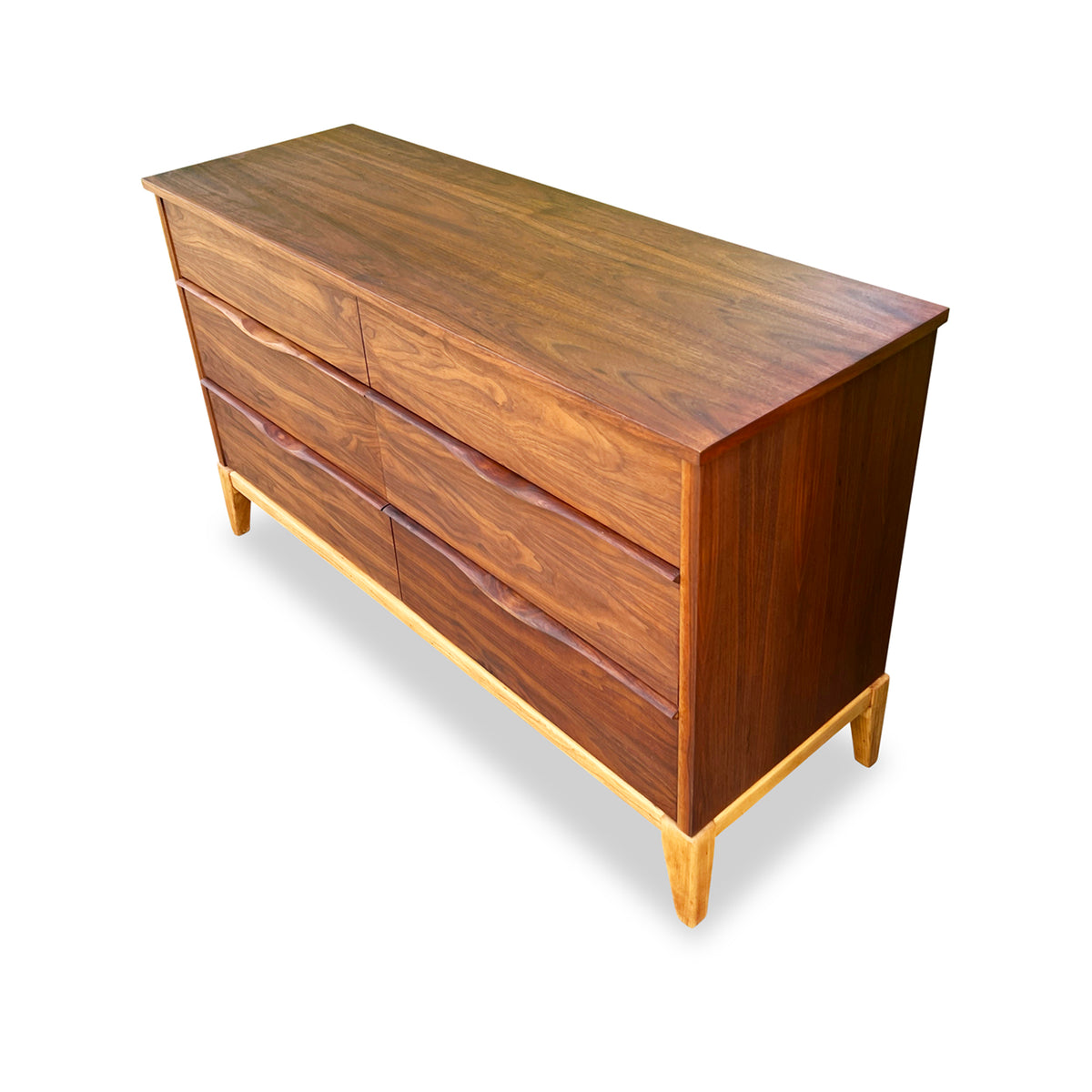 Walnut and Birch Six Drawer Dresser by Kaufman