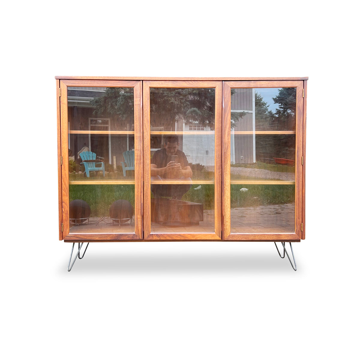 Walnut Bookcase with Glass Doors
