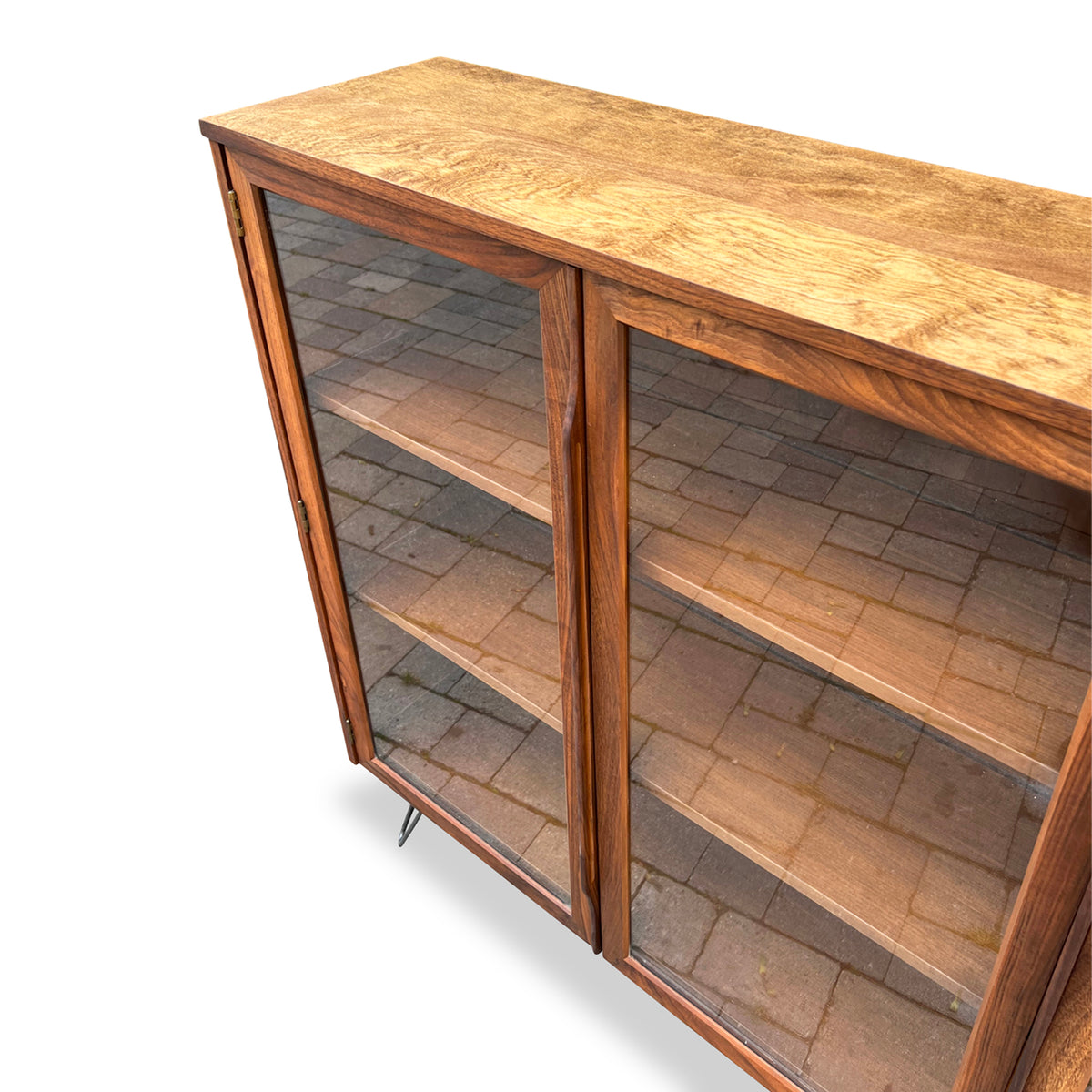 Walnut Bookcase with Glass Doors