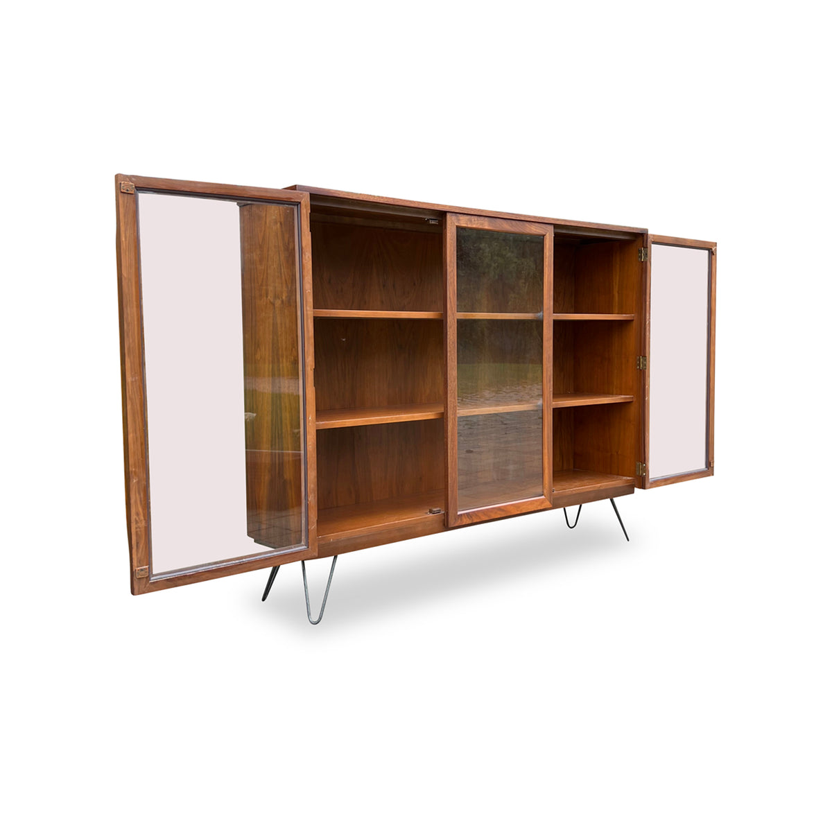 Walnut Bookcase with Glass Doors