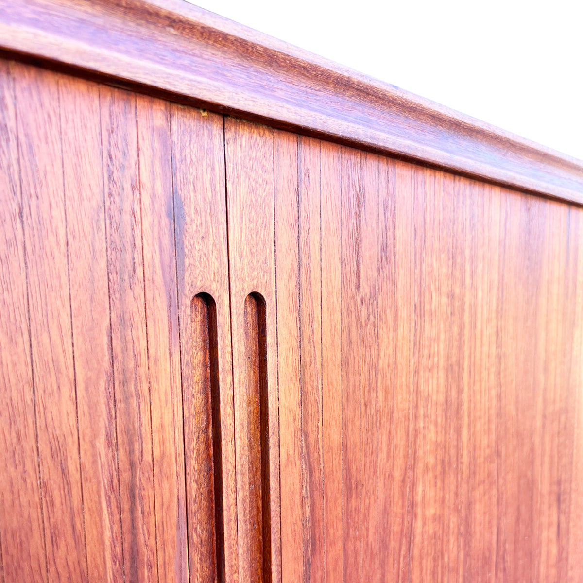 Compact Teak Tambour Door Cabinet