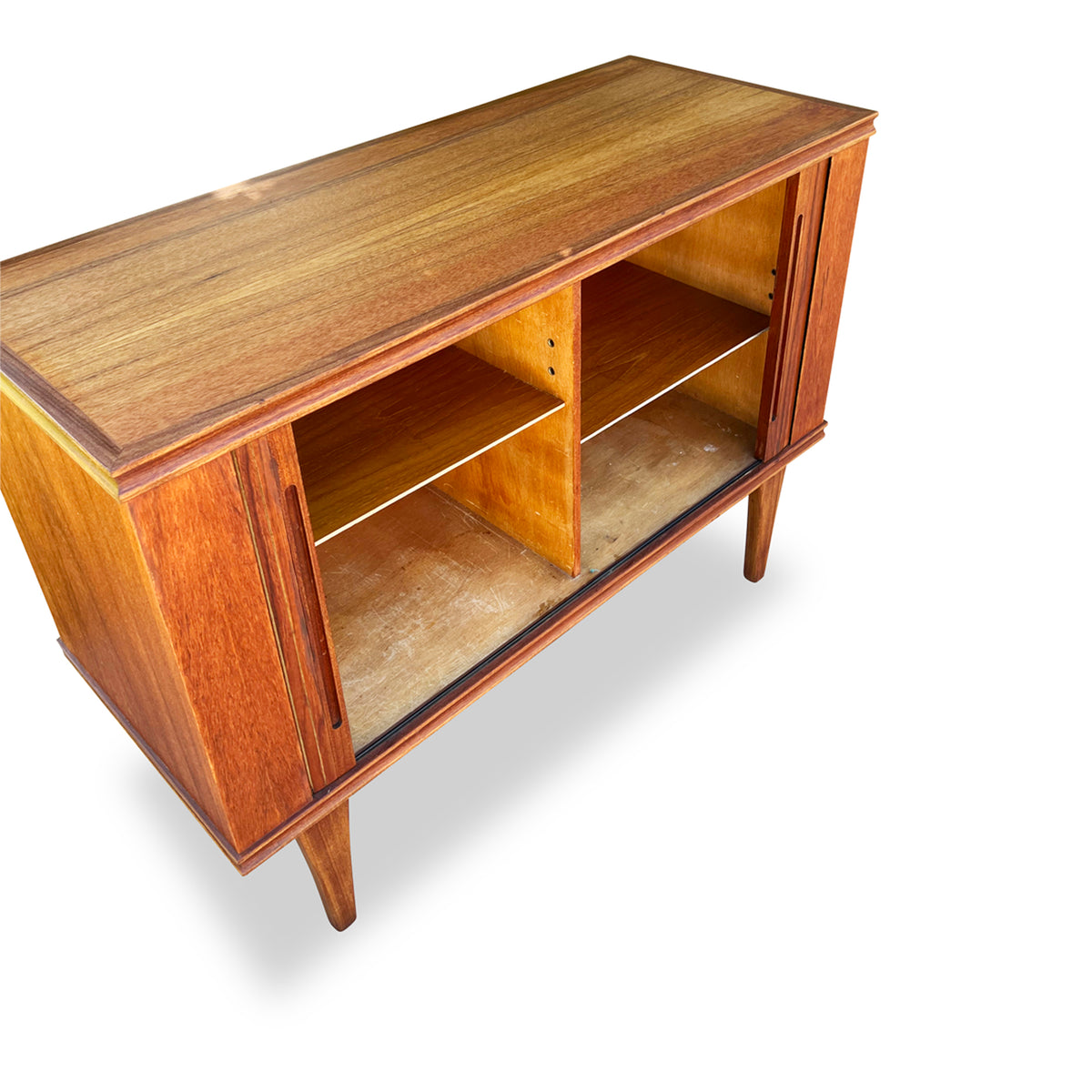 Compact Teak Tambour Door Cabinet