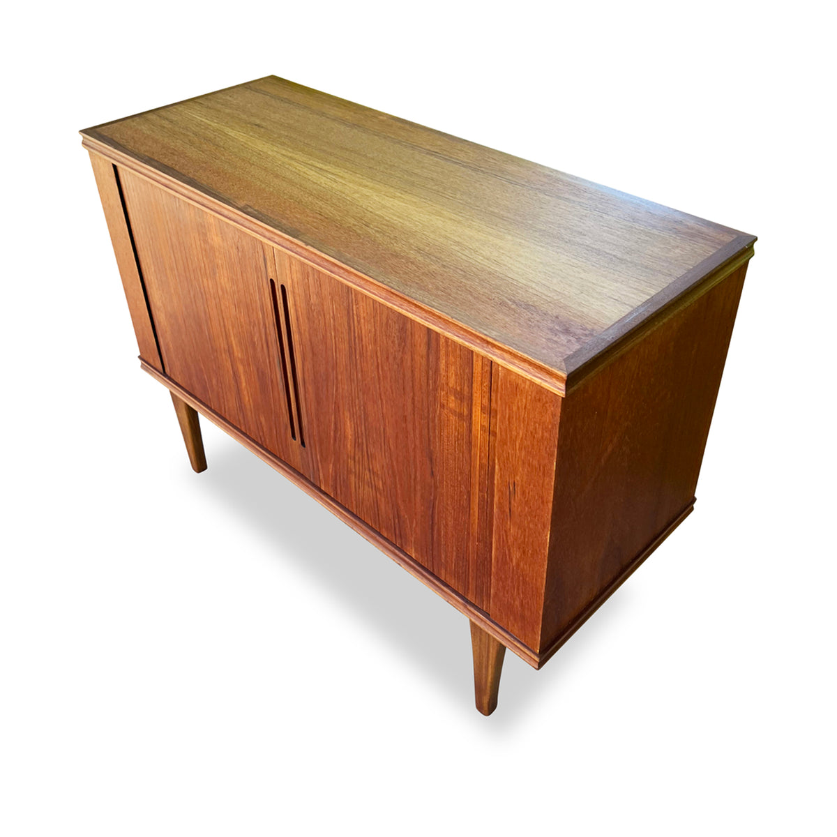 Compact Teak Tambour Door Cabinet