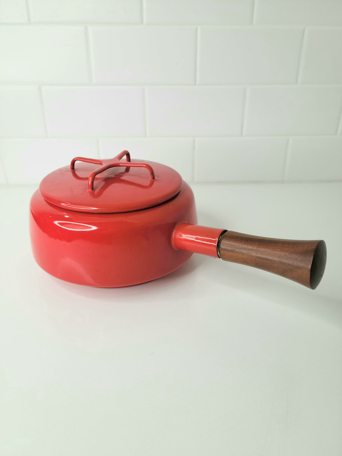 Mid century Kobenstyle red enamel pot by Jens Quistgaard for Dansk