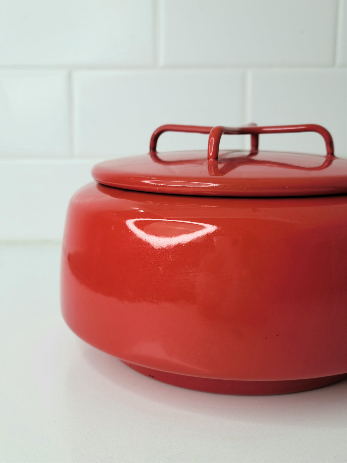 Mid century Kobenstyle red enamel pot by Jens Quistgaard for Dansk