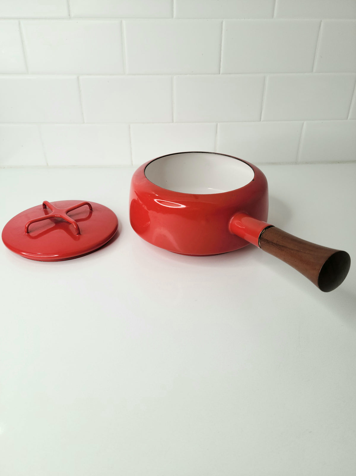 Mid century Kobenstyle red enamel pot by Jens Quistgaard for Dansk