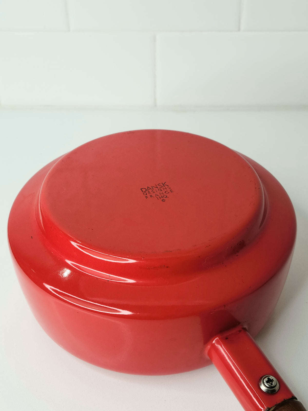 Mid century Kobenstyle red enamel pot by Jens Quistgaard for Dansk