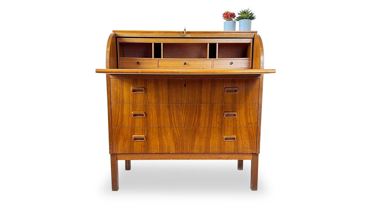 Teak Roll-Top Desk