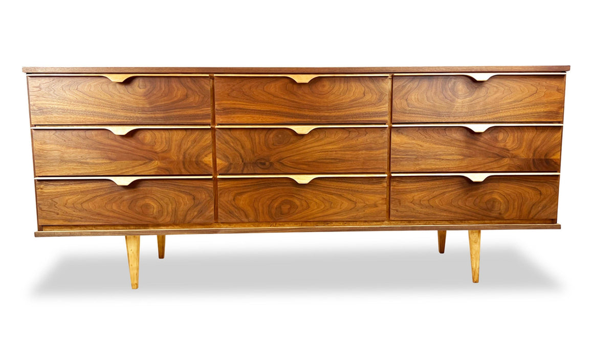 Vintage Walnut Nine Drawer Dresser
