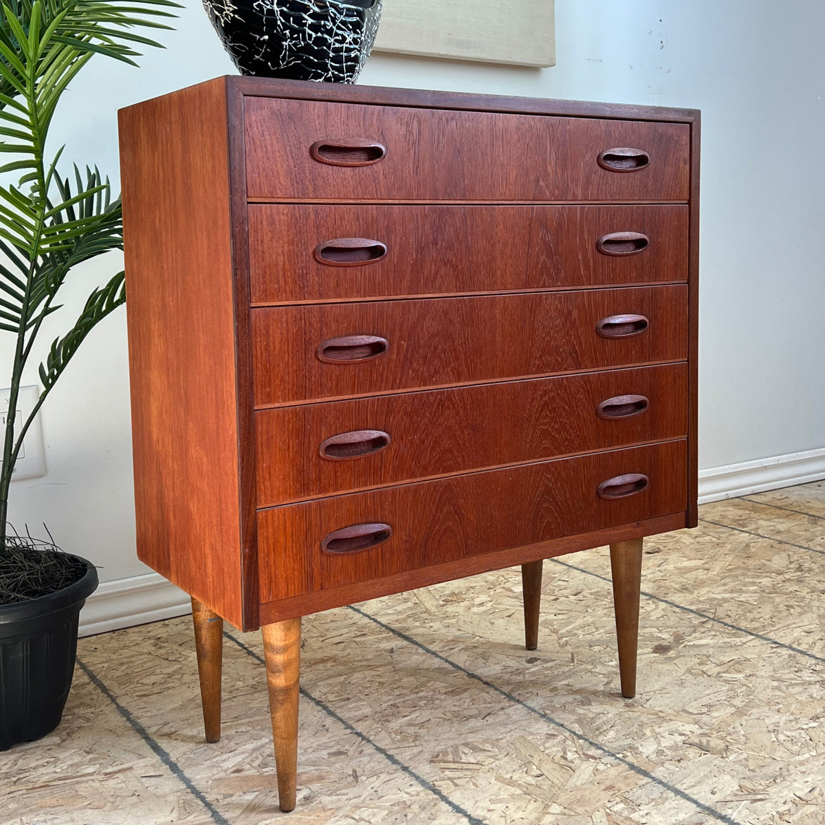 Compact Teak Five Drawer Chest