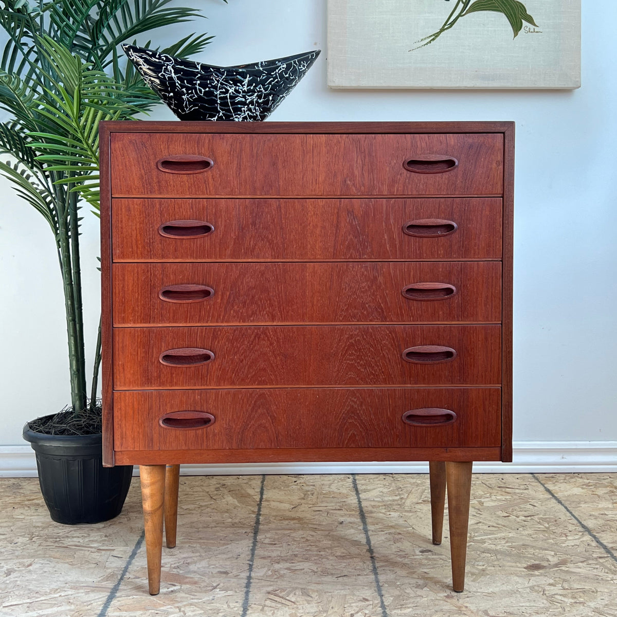 Compact Teak Five Drawer Chest