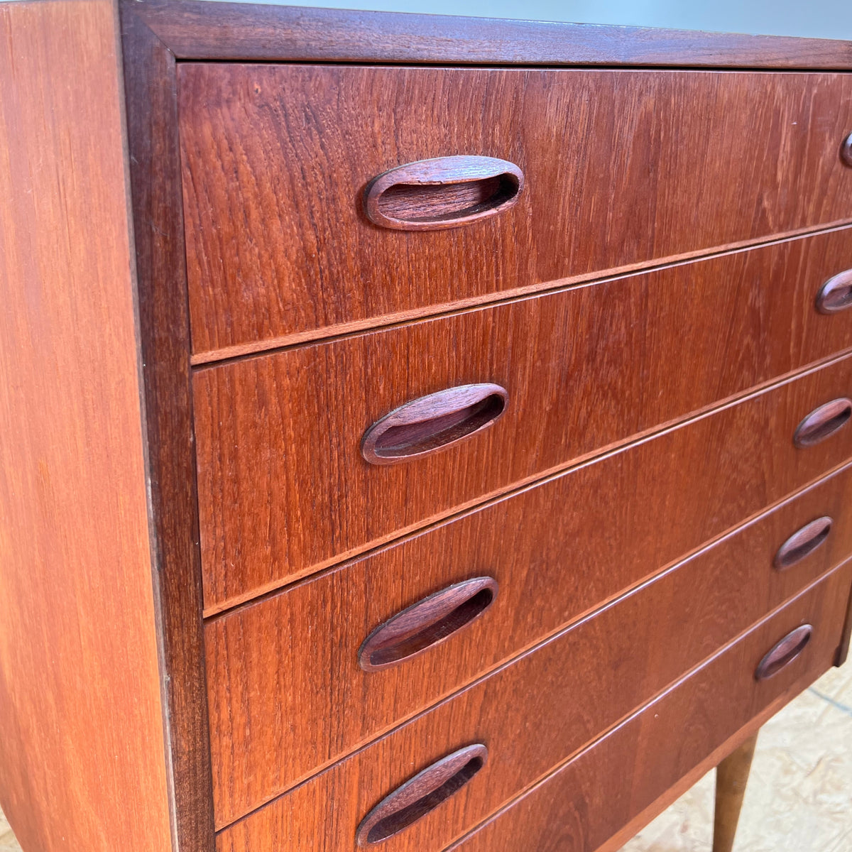 Compact Teak Five Drawer Chest