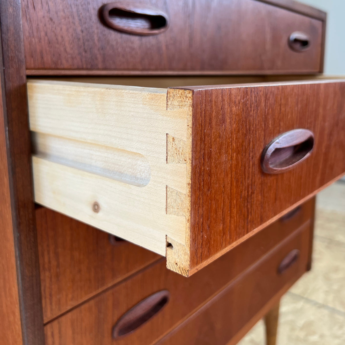 Compact Teak Five Drawer Chest