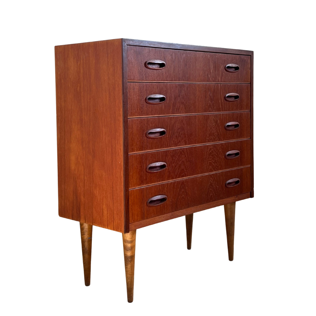 Compact Teak Five Drawer Chest