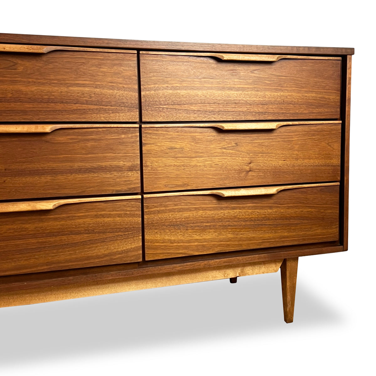 Walnut and Birch Nine Drawer Dresser