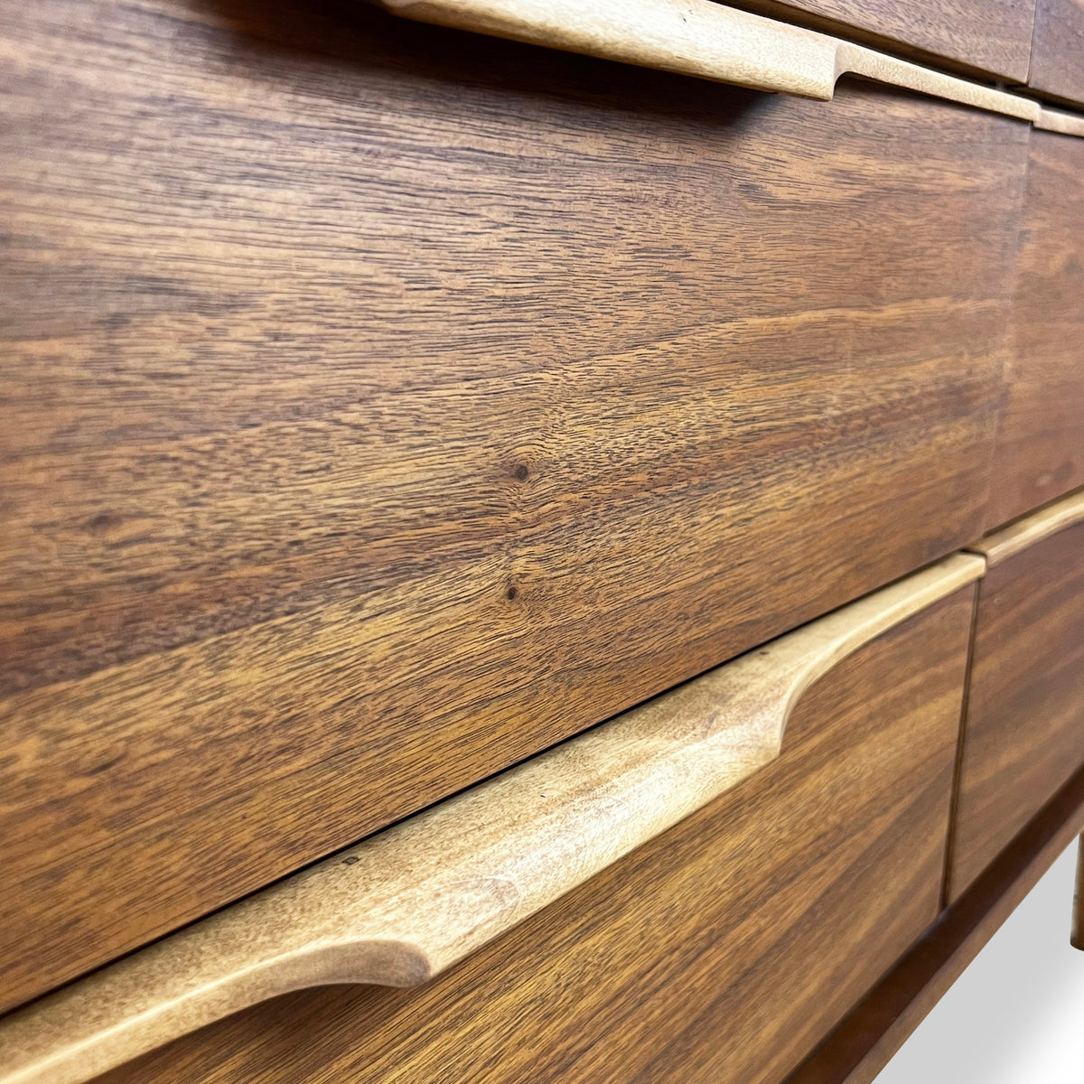 Walnut and Birch Nine Drawer Dresser