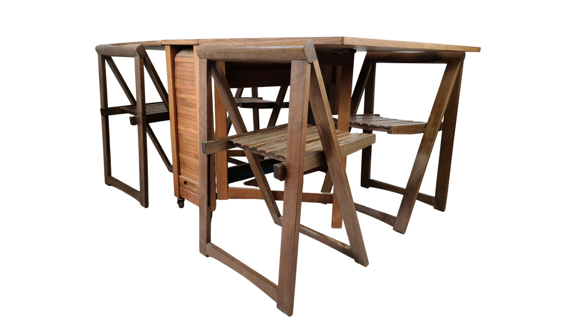 Vintage teak folding shop table and chairs