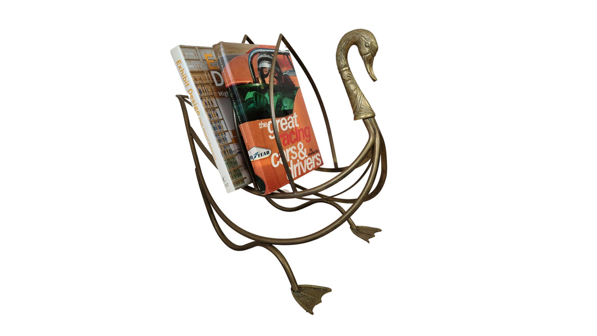 Vintage Brass Swan Magazine Record Rack 