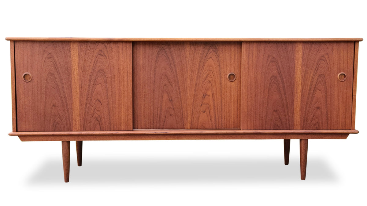 Teak Sideboard with three sliding doors and round pulls