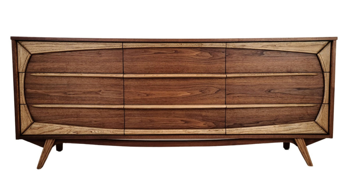 Walnut and Ash Nine Drawer Dresser