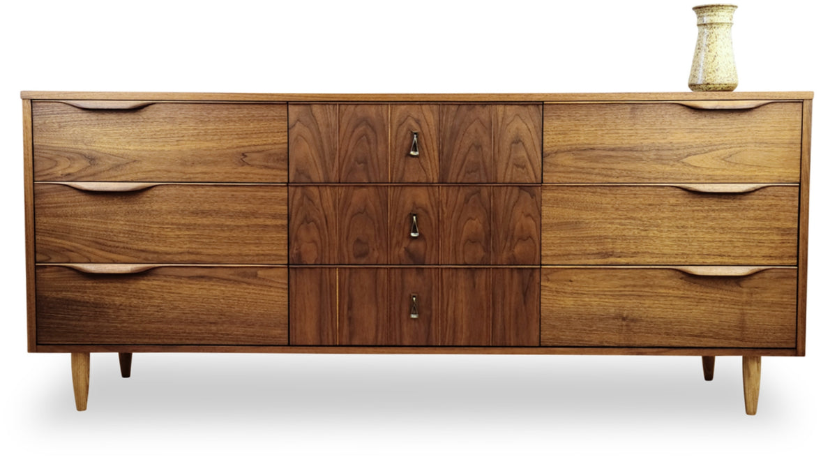 vintage walnut nine drawer dresser