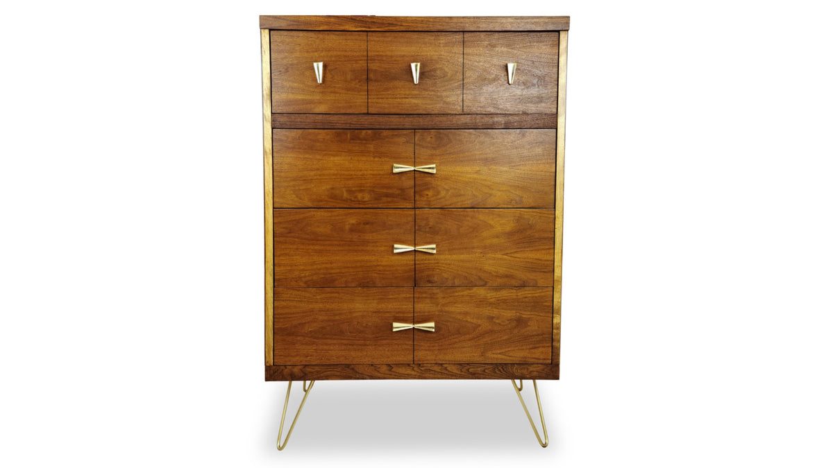 Vintage Walnut and Brass Highboy