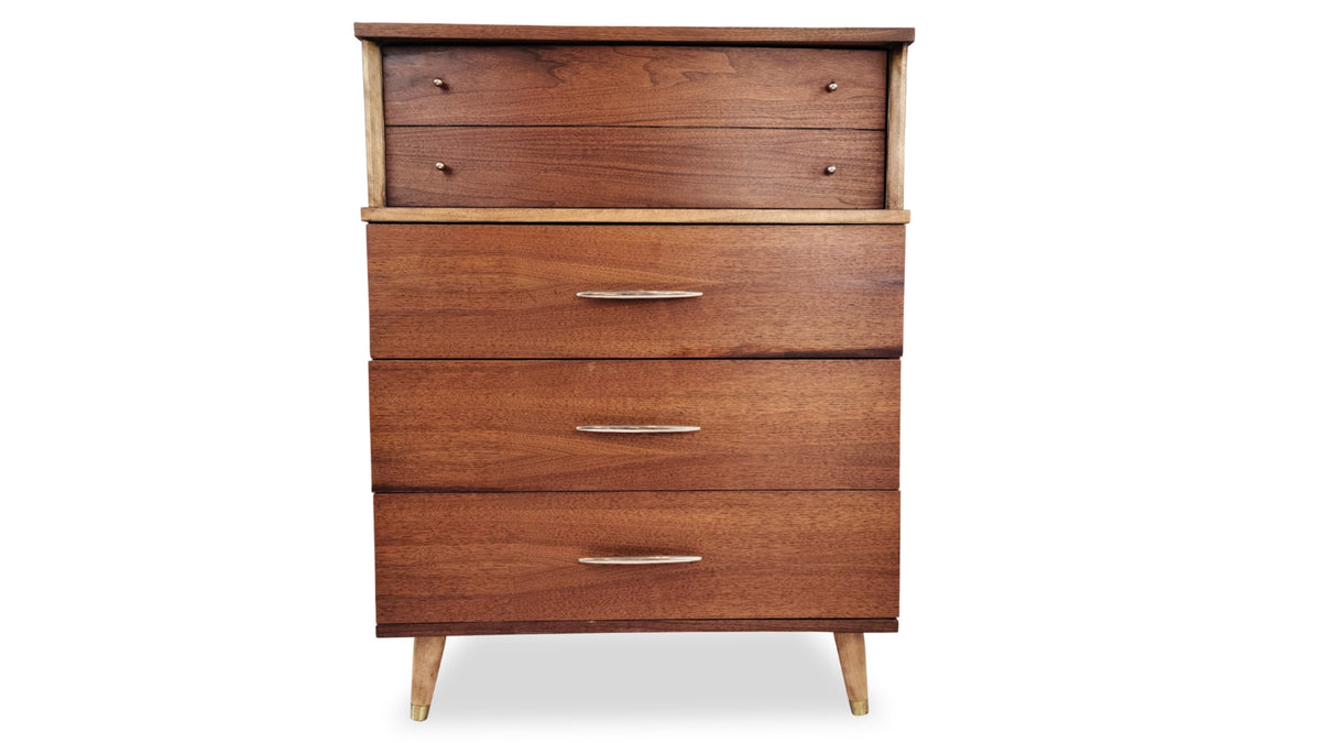 Vintage Walnut Highboy with brass pulls