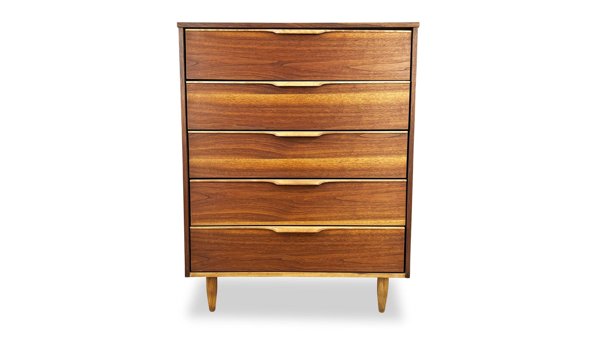 vintage mid-century Walnut Five Drawer Highboy