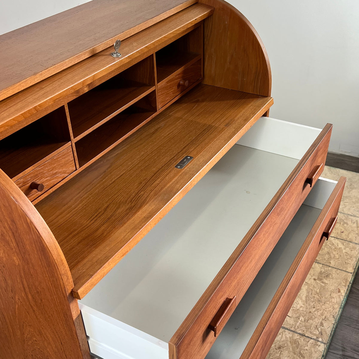 Teak Roll Top Desk