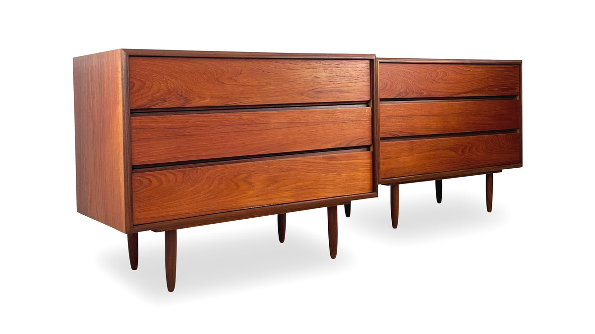 Pair of Teak Three Drawer Nightstands