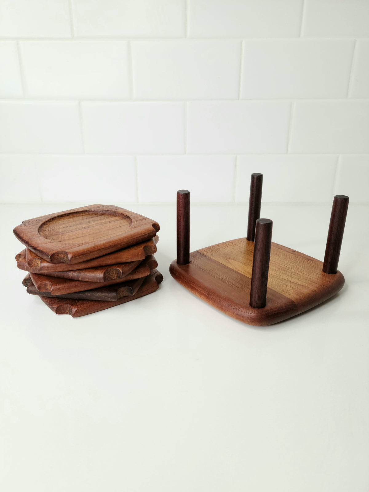 Vintage Teak Coaster Set 