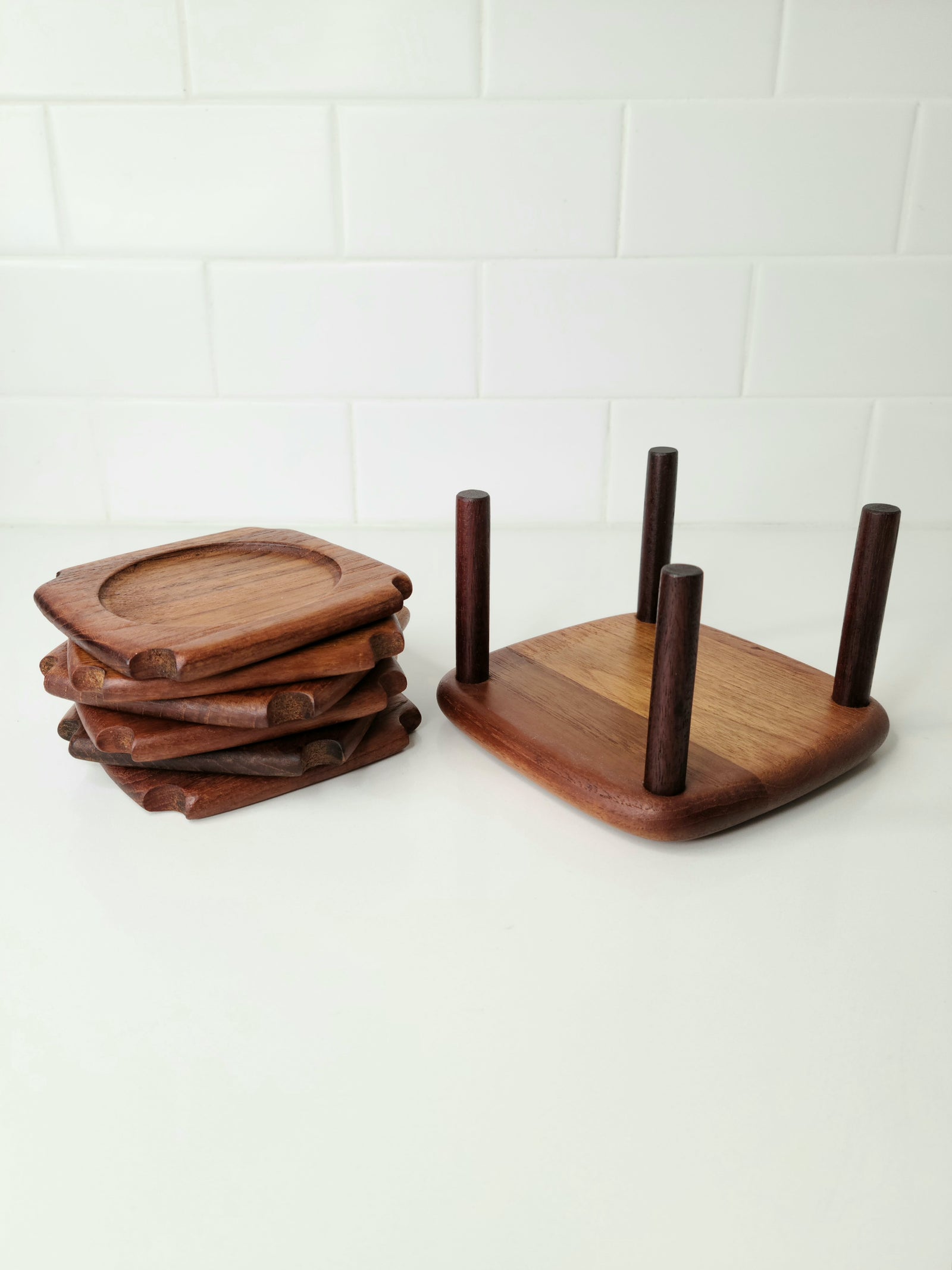 Vintage Teak Coaster Set 