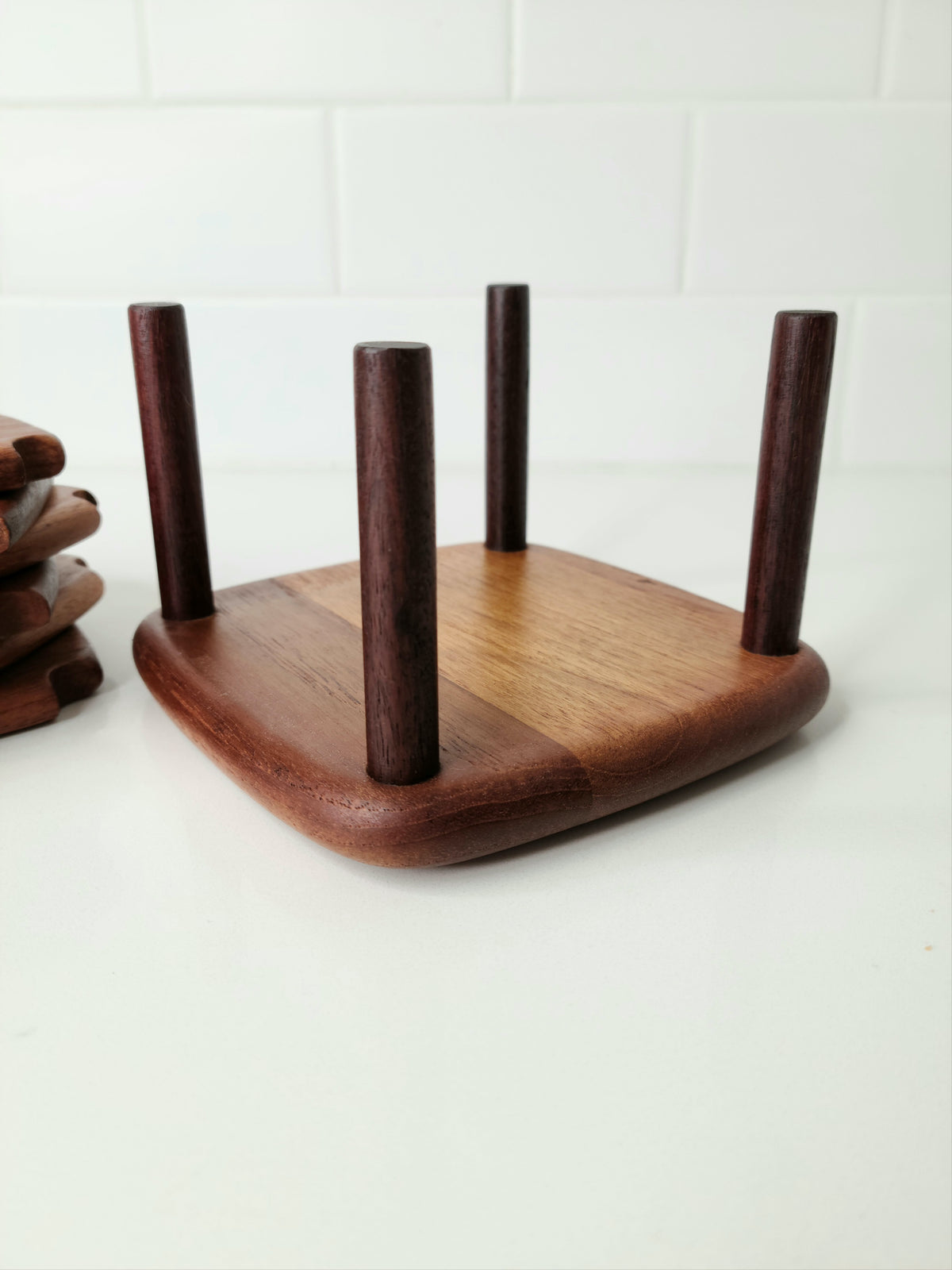Vintage Teak Coaster Set 