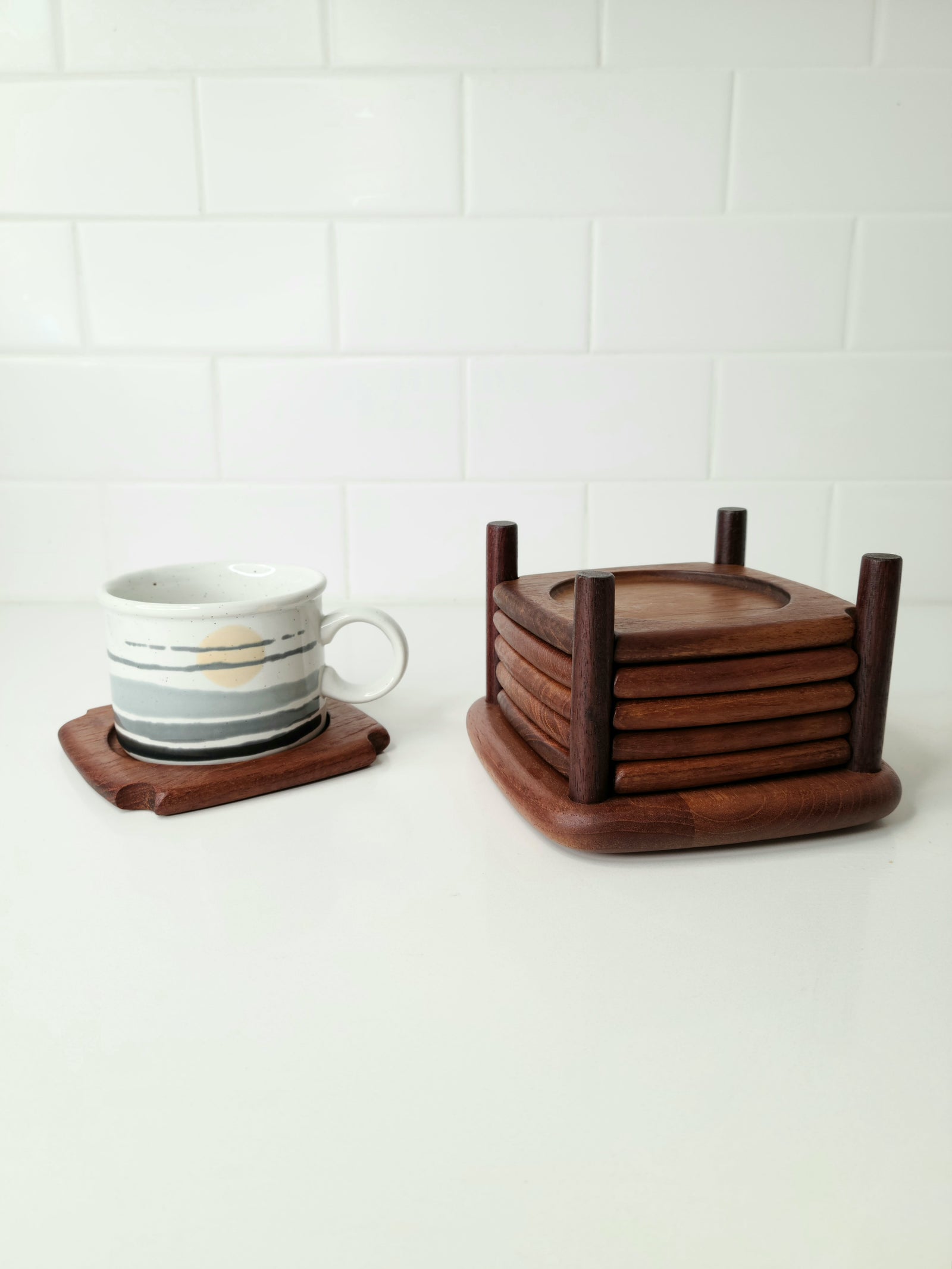 Vintage Teak Coaster Set 