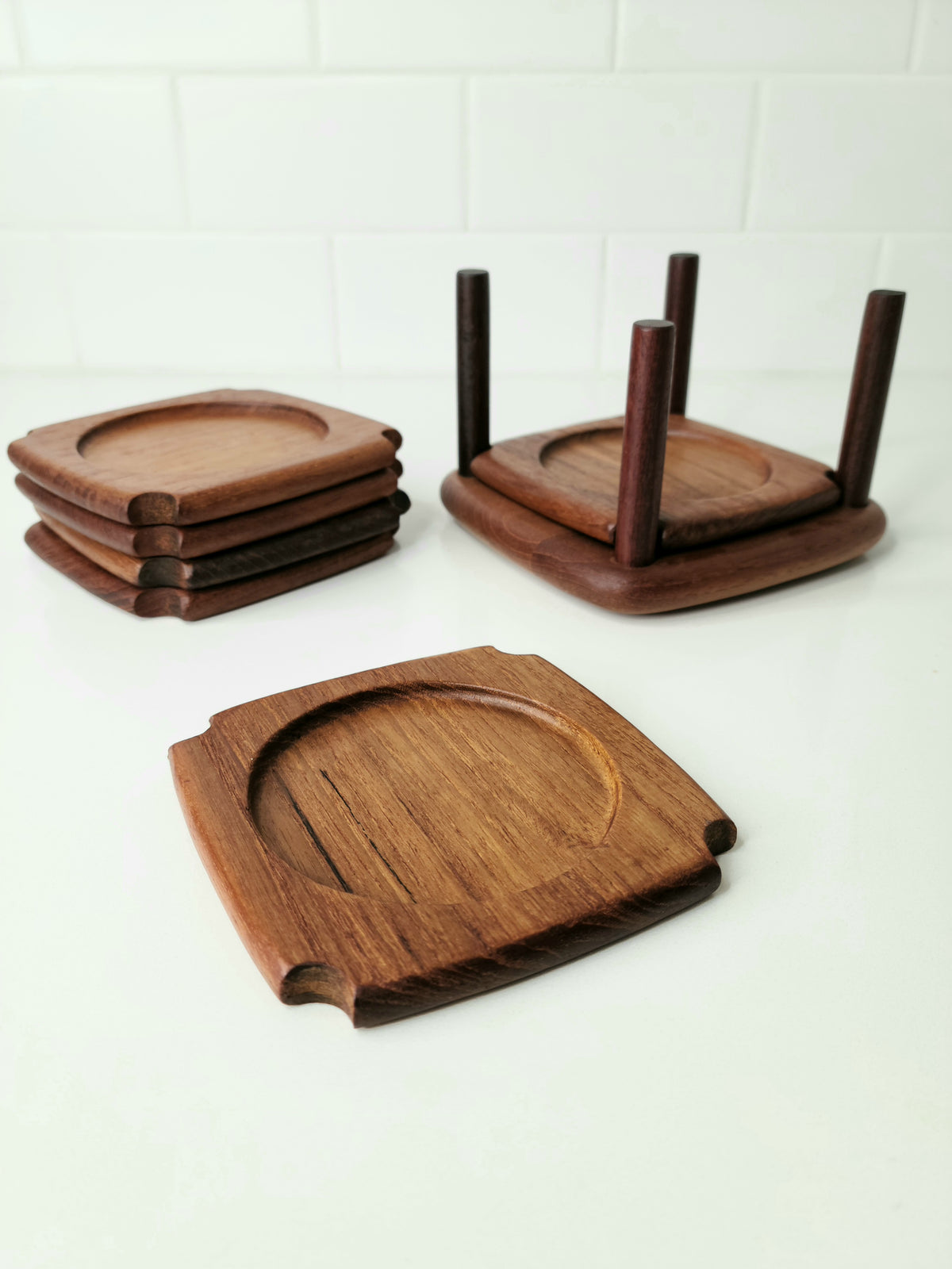 Vintage Teak Coaster Set 